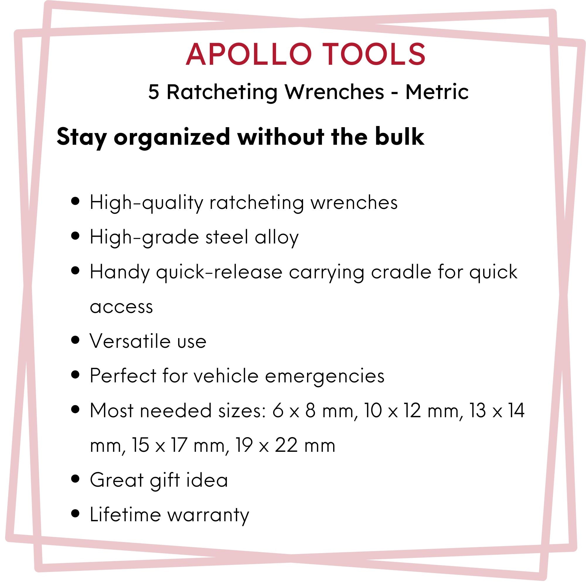 Apollo Tools 5 Ratcheting Wrenches - Metric - DT1213 SpadezStore