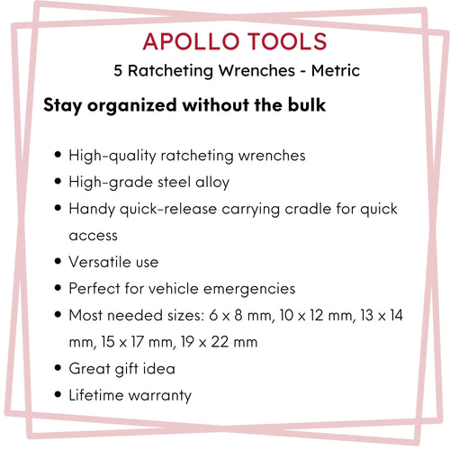 Apollo Tools 5 Ratcheting Wrenches - Metric - DT1213 SpadezStore