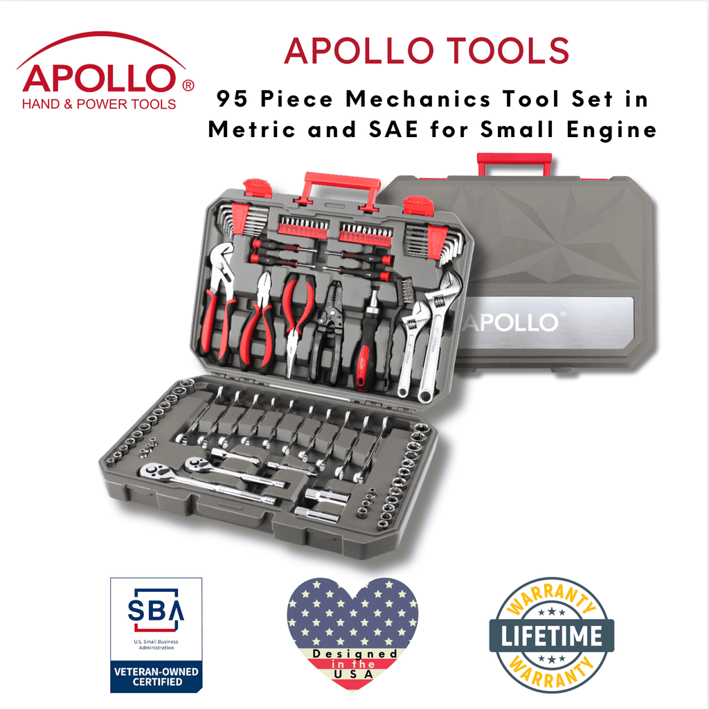 Apollo Tools 95 Piece Mechanics Tool Set in Metric and SAE for Small Engine, Mechanical and General Repairs – DT1242 SpadezStore