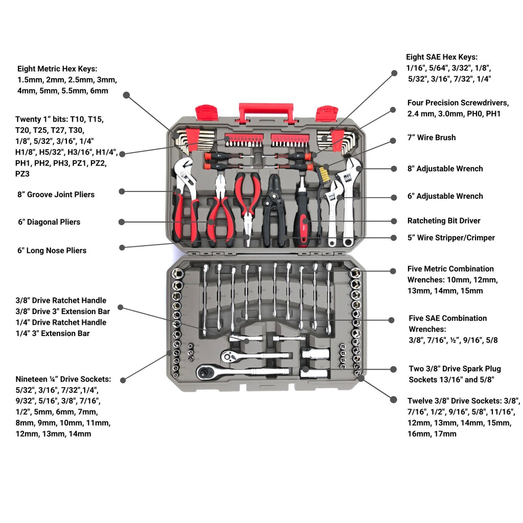 Apollo Tools 95 Piece Mechanics Tool Set in Metric and SAE for Small Engine, Mechanical and General Repairs – DT1242 SpadezStore