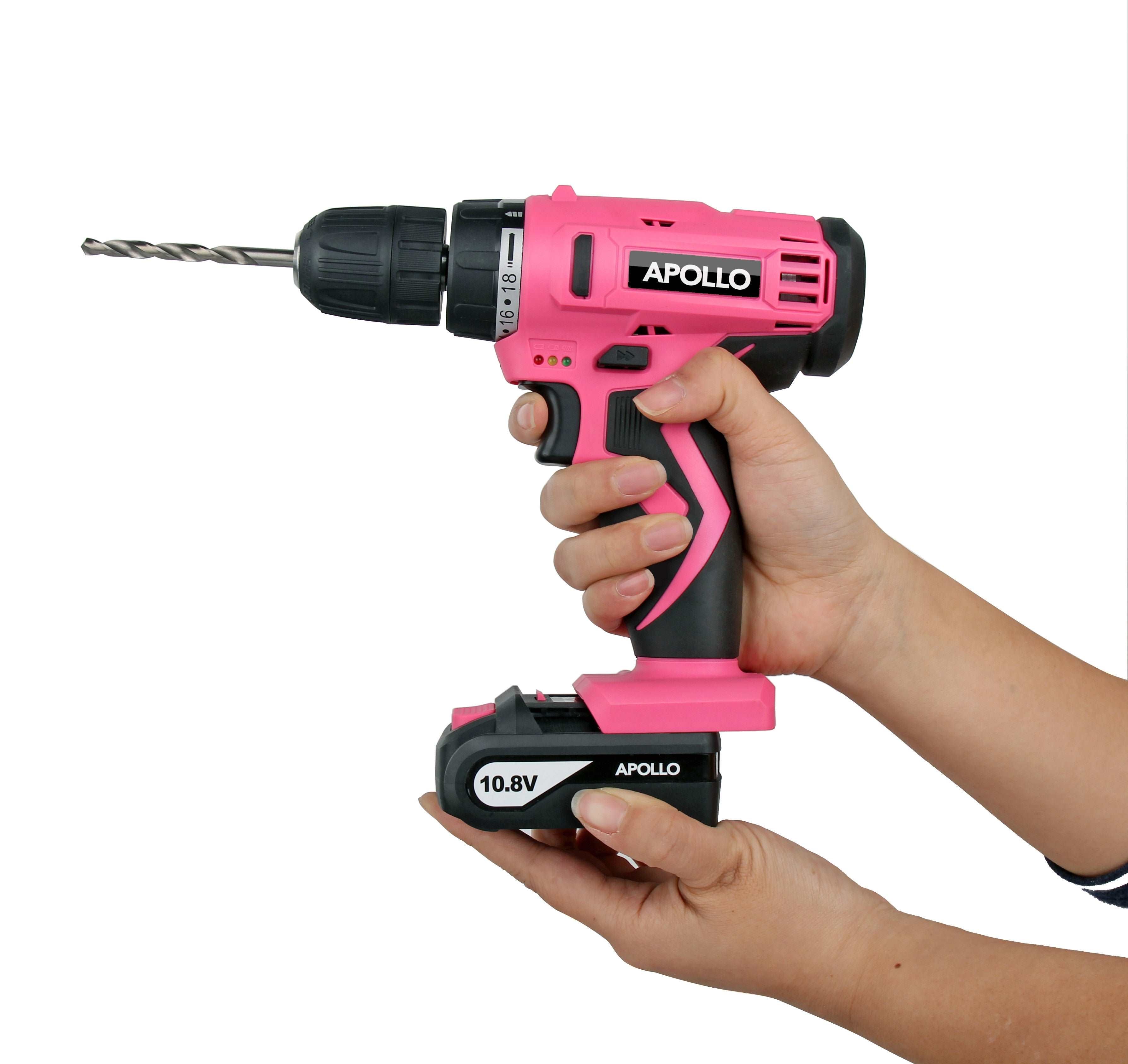Apollo Tools 10.8 Volt Lithium-Ion Cordless Drill with 30 Piece Accessory Set PINK - DT4937P SpadezStore
