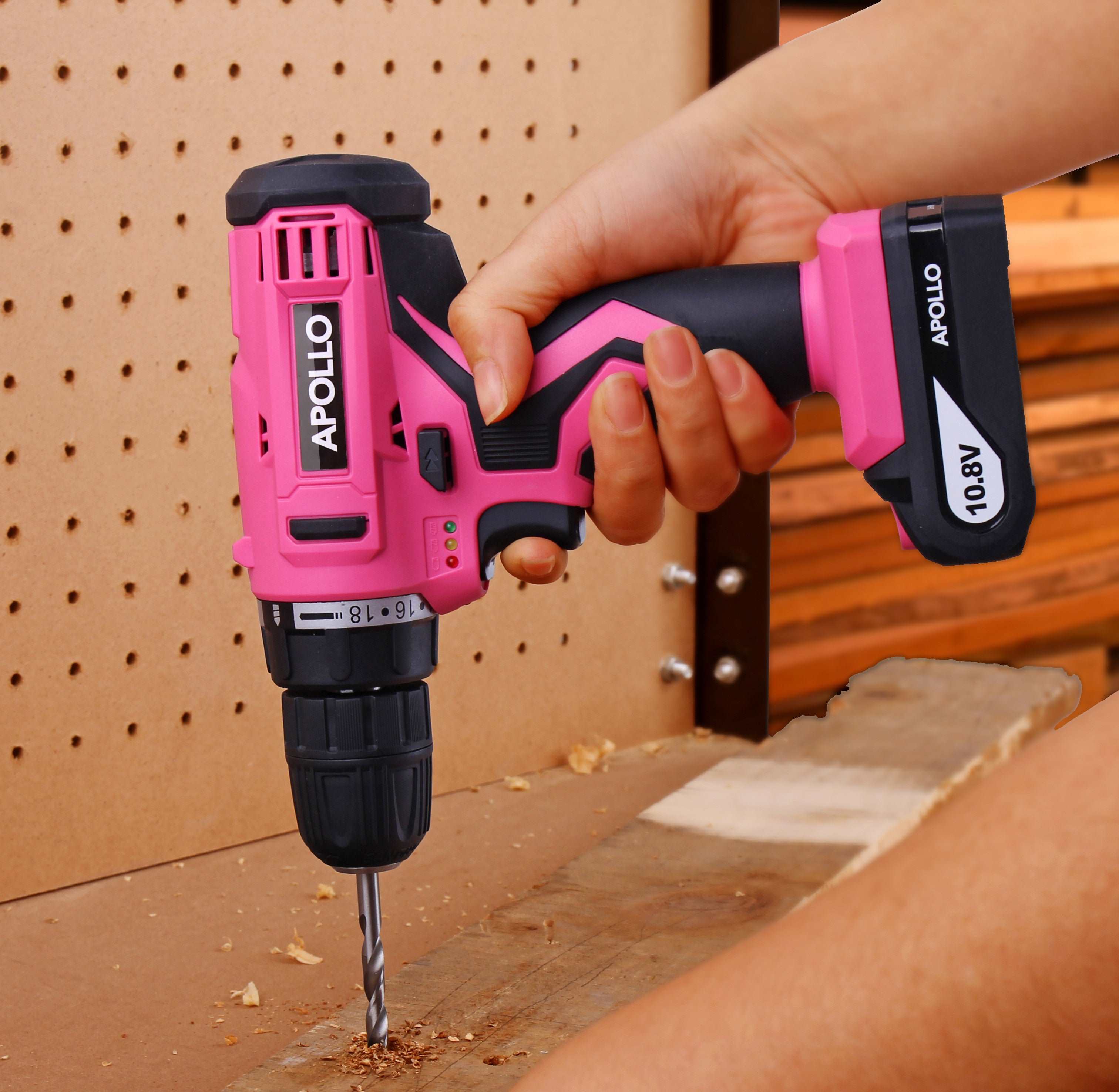 Apollo Tools 10.8 Volt Lithium-Ion Cordless Drill with 30 Piece Accessory Set PINK - DT4937P SpadezStore