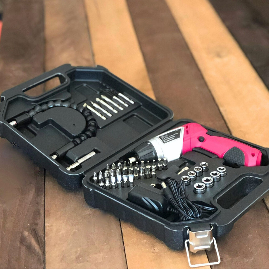 Apollo Tools 3.6 Volt Lithium-Ion Rechargeable Screwdriver with 45 Piece Accessory Set - Pink DT4944P SpadezStore