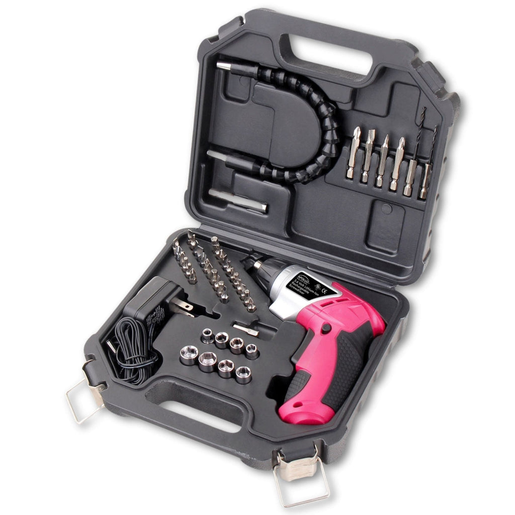 Apollo Tools 3.6 Volt Lithium-Ion Rechargeable Screwdriver with 45 Piece Accessory Set - Pink DT4944P SpadezStore