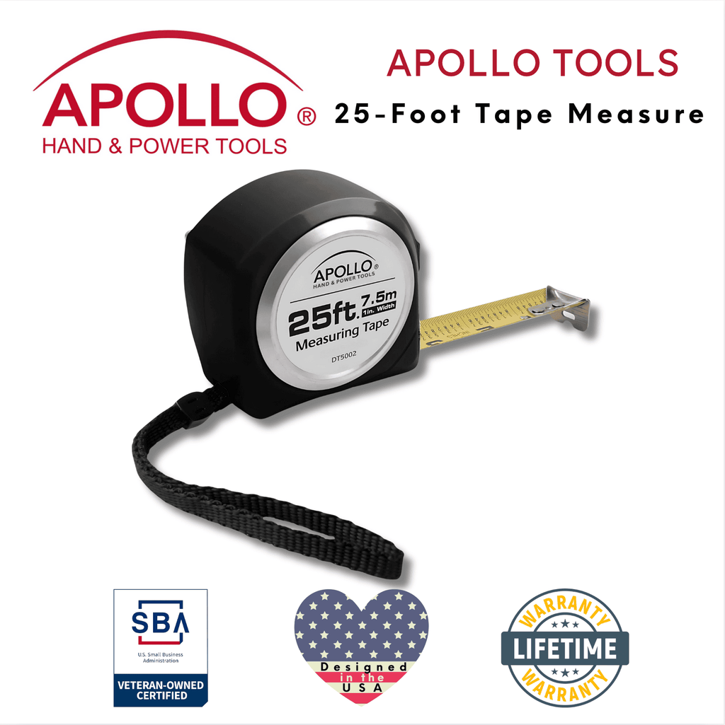 Apollo Tools 25ft. Tape Measure - Black - DT5002 SpadezStore