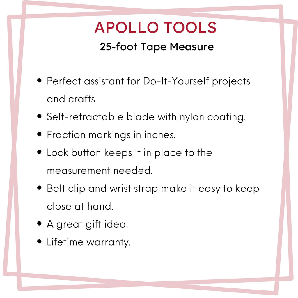 Apollo Tools 25ft. Tape Measure - Black - DT5002 SpadezStore