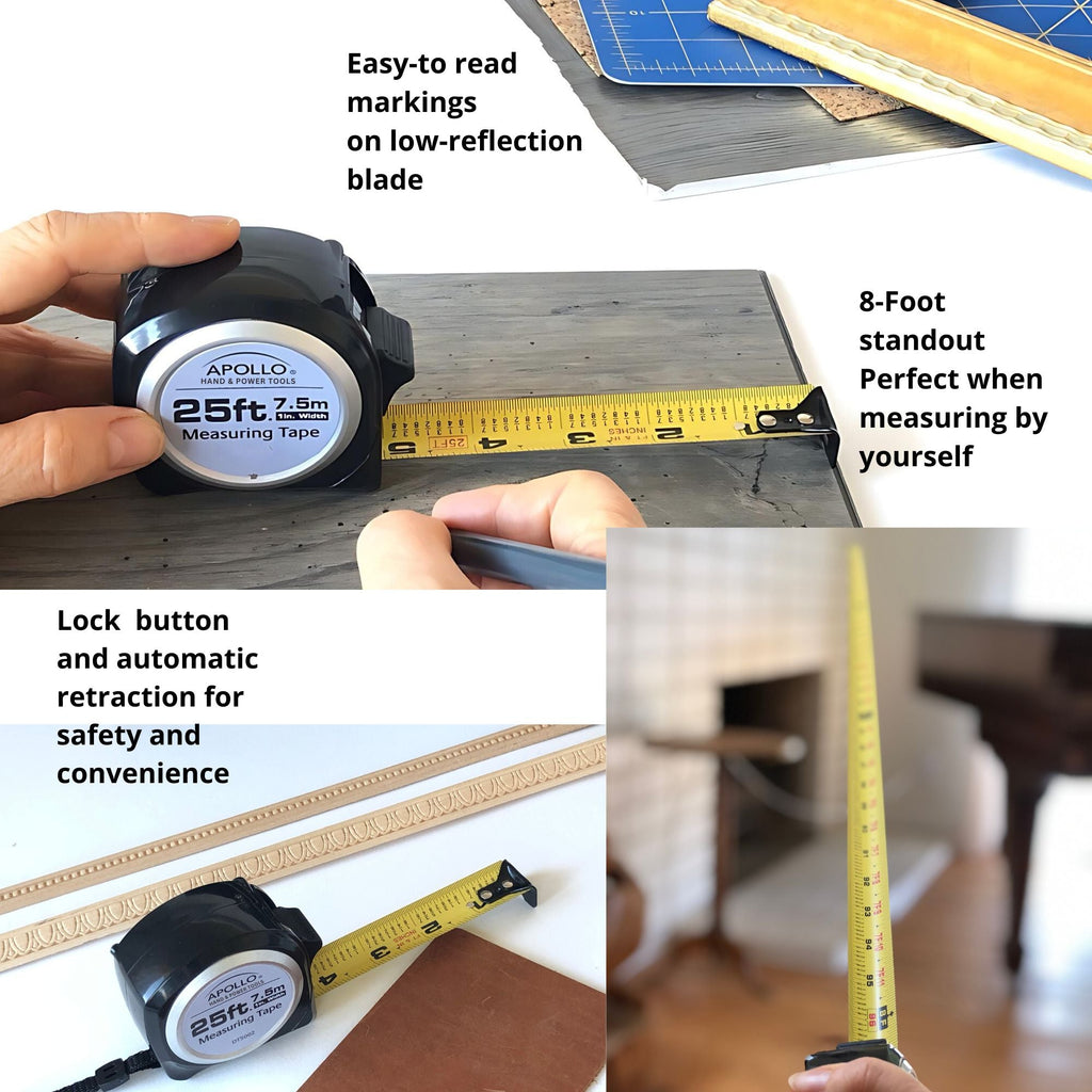 Apollo Tools 25ft. Tape Measure - Black - DT5002 SpadezStore