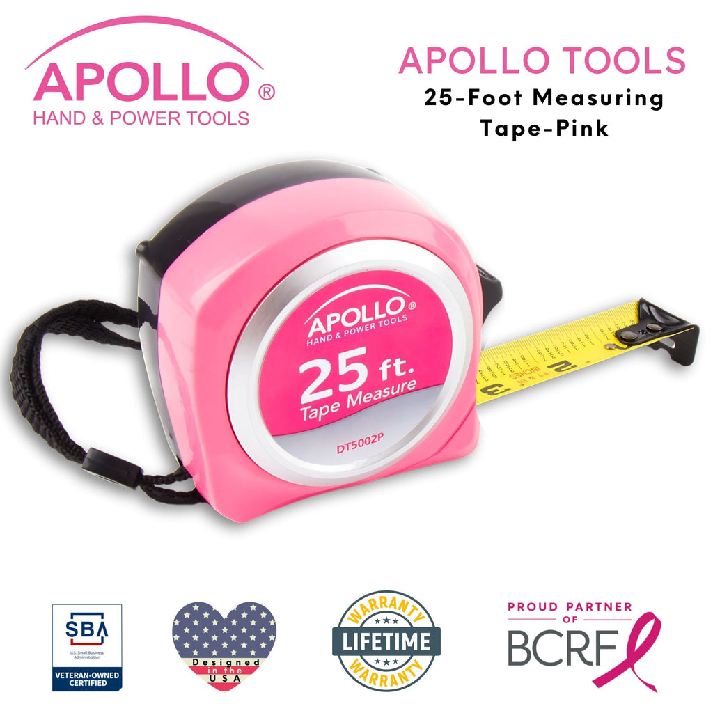 Apollo Tools 25ft. Tape Measure - Pink - DT5002P SpadezStore
