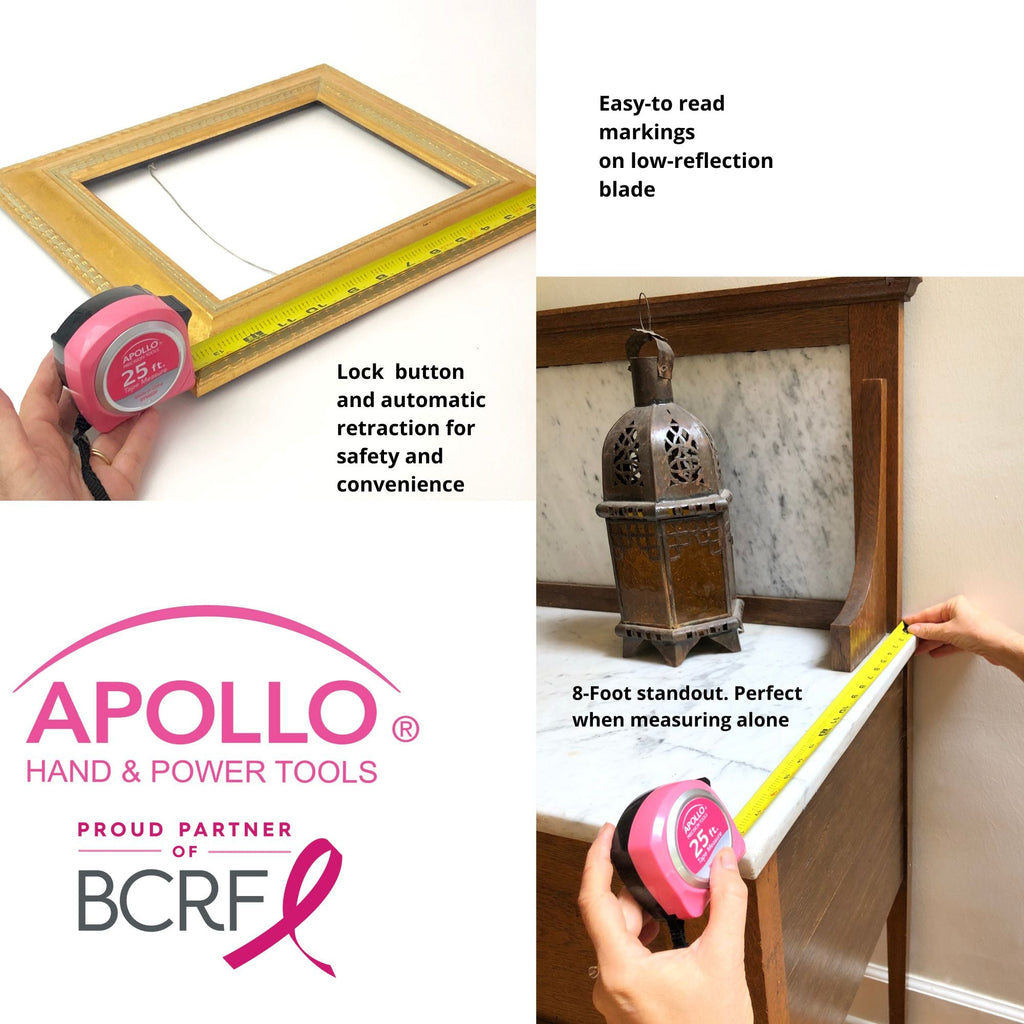 Apollo Tools 25ft. Tape Measure - Pink - DT5002P SpadezStore
