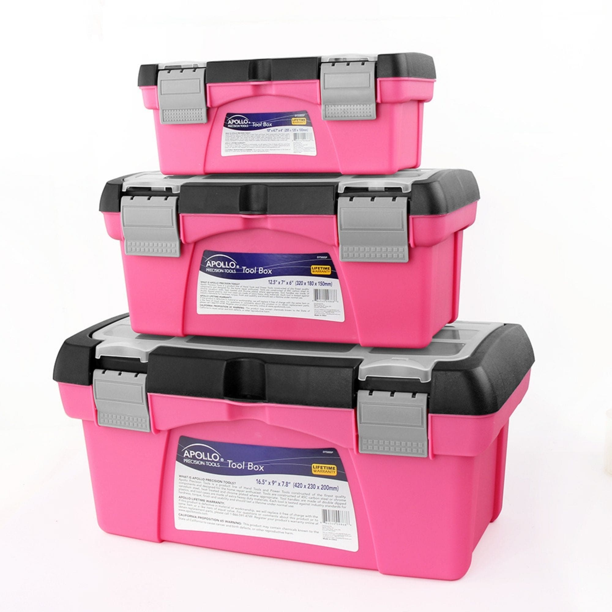 Apollo Tools 3 Piece Tool Box - Pink - DT5005P SpadezStore