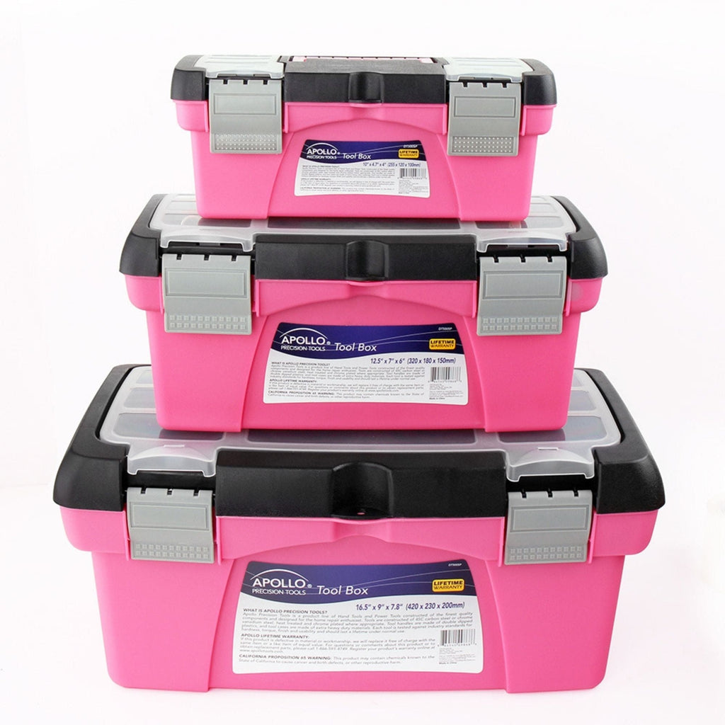 Apollo Tools 3 Piece Tool Box - Pink - DT5005P SpadezStore
