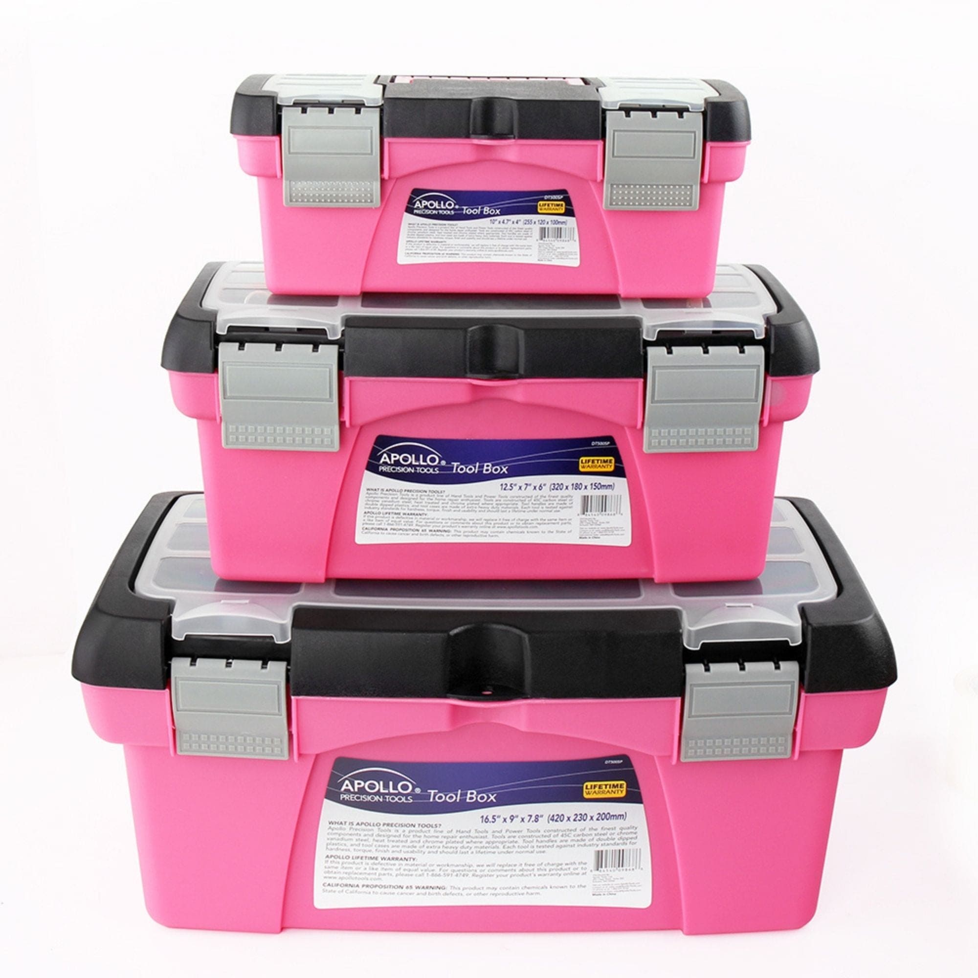 Apollo Tools 3 Piece Tool Box - Pink - DT5005P SpadezStore