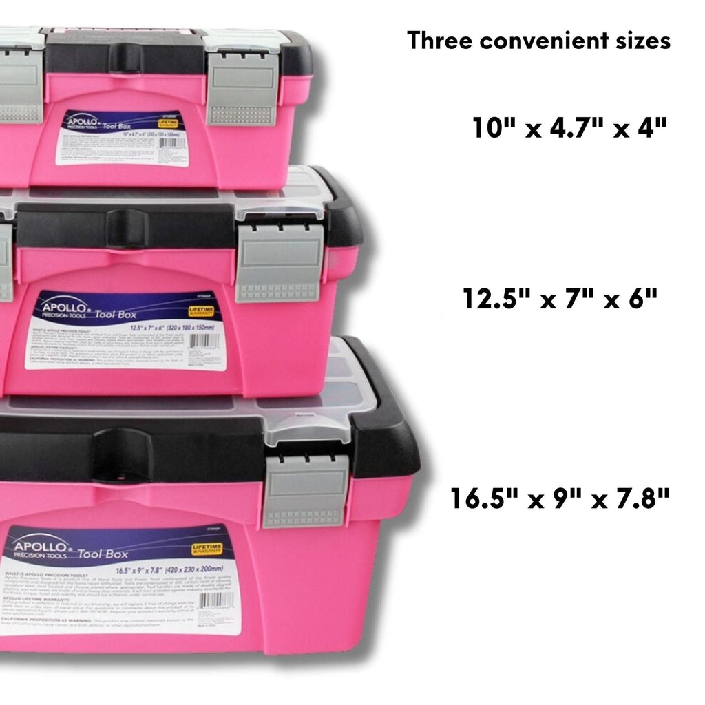 Apollo Tools 3 Piece Tool Box - Pink - DT5005P SpadezStore