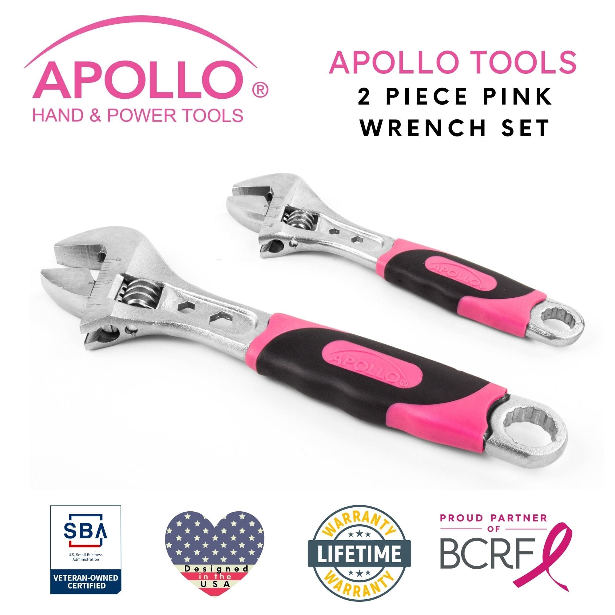 Apollo Tools 2 Adjustable Wrenches - Pink - DT5007P SpadezStore