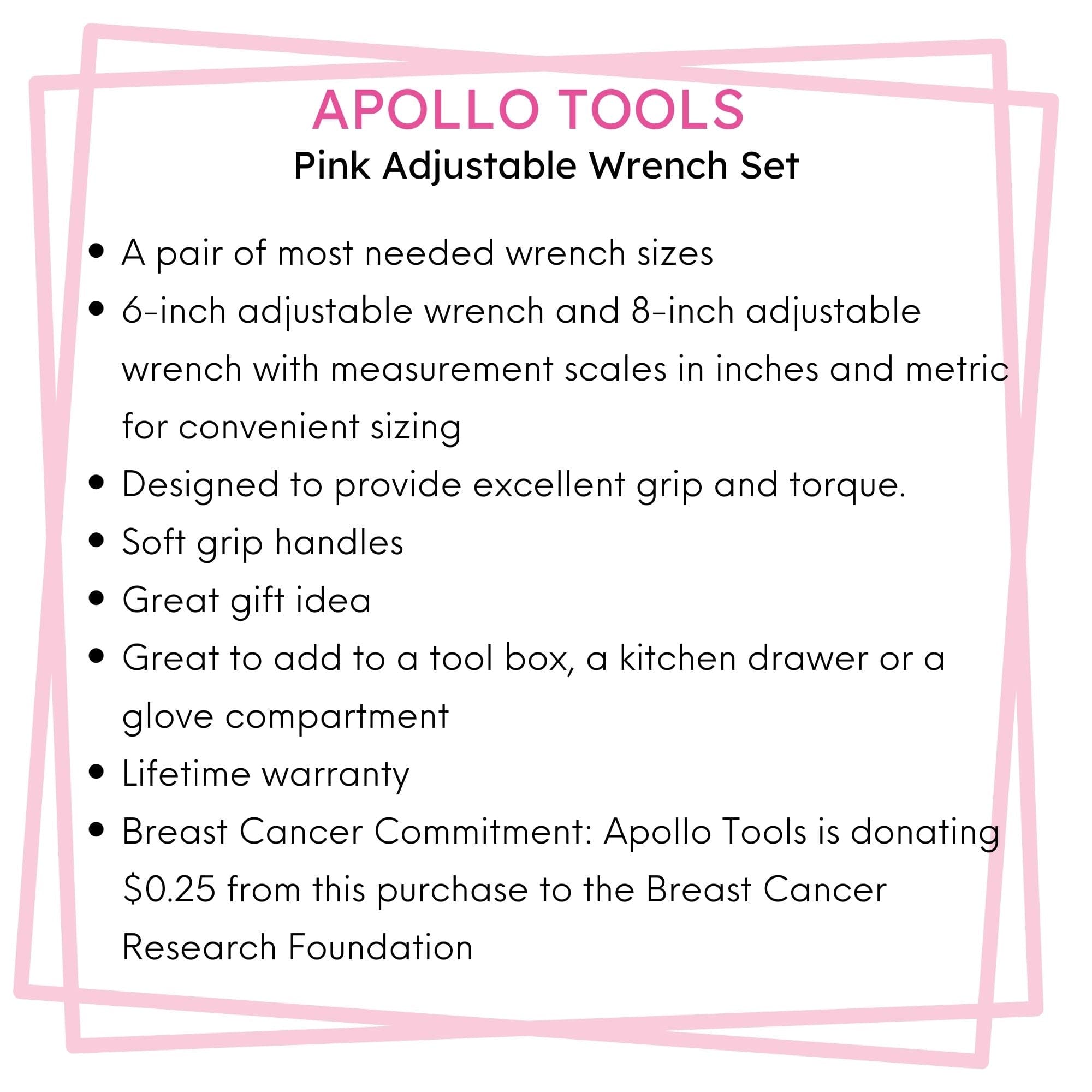 Apollo Tools 2 Adjustable Wrenches - Pink - DT5007P SpadezStore