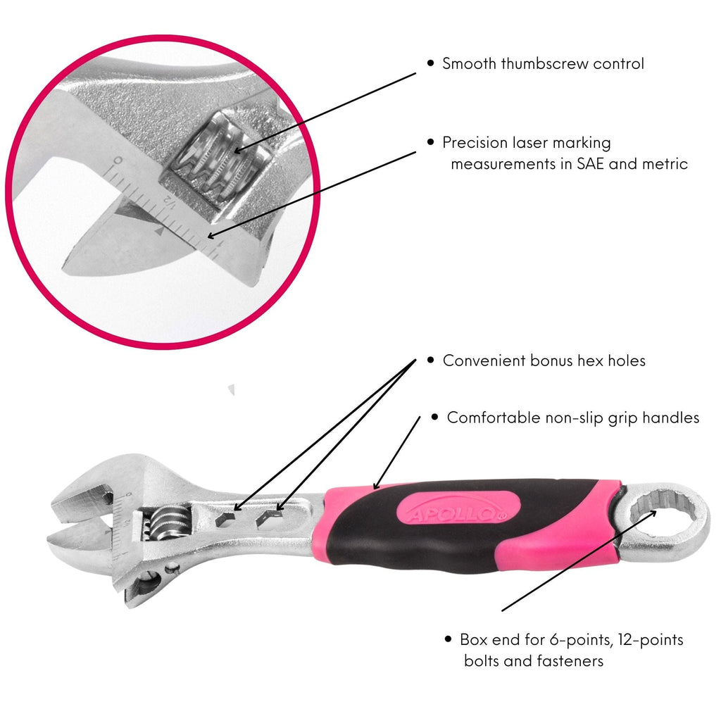 Apollo Tools 2 Adjustable Wrenches - Pink - DT5007P SpadezStore