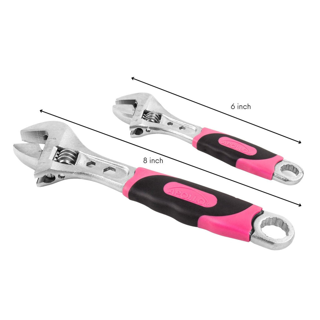 Apollo Tools 2 Adjustable Wrenches - Pink - DT5007P SpadezStore