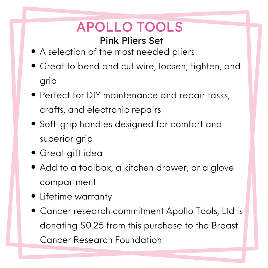 Apollo Tools 3 Pliers - Pink - DT5008P SpadezStore