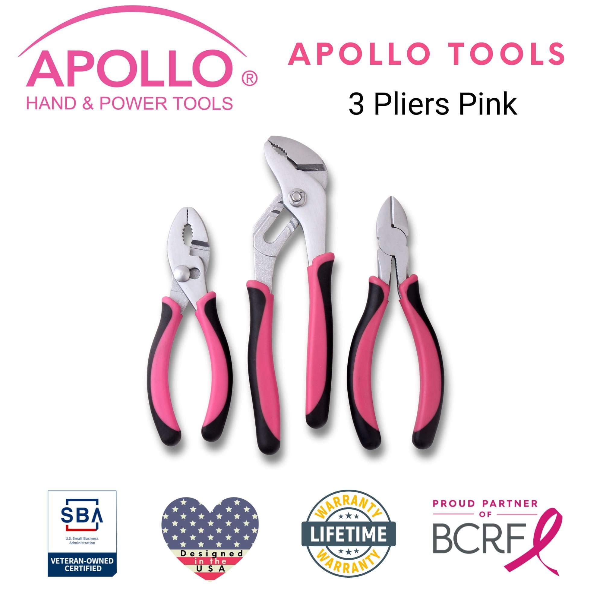 Apollo Tools 3 Pliers - Pink - DT5008P SpadezStore