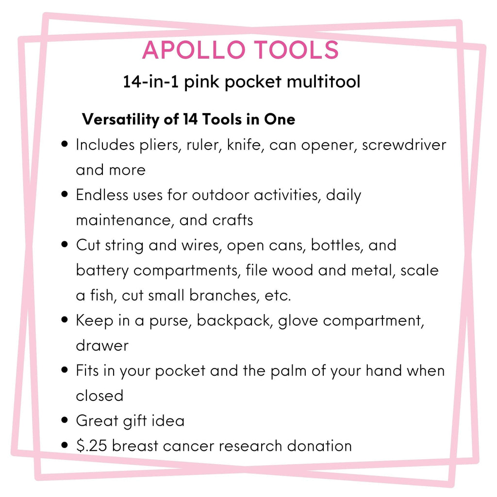 Apollo Tools 14-in-1 Pink High-Quality Pocket Multitool Pliers. Great for Outdoors, Camping, Fishing -DT5015P SpadezStore