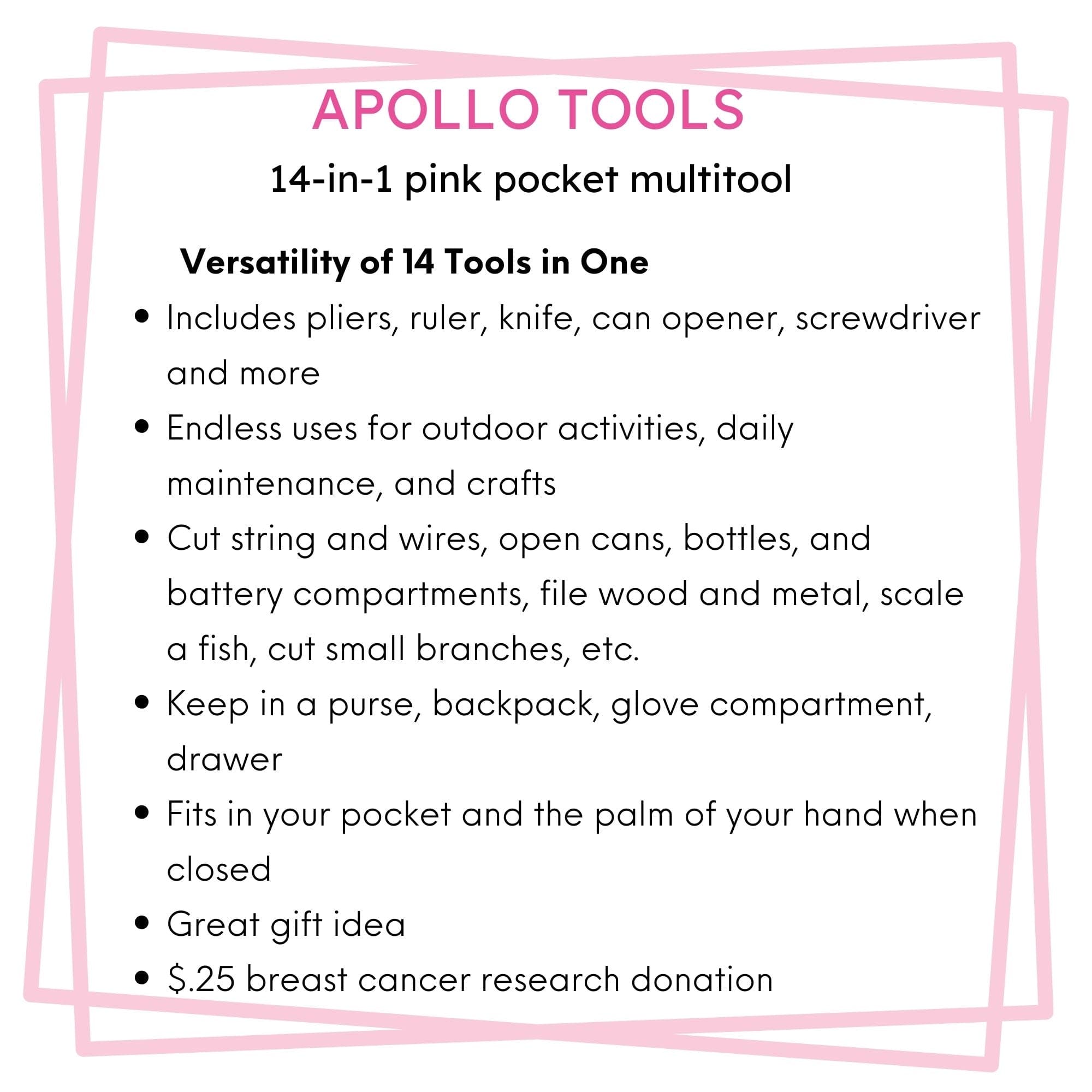 Apollo Tools 14-in-1 Pink High-Quality Pocket Multitool Pliers. Great for Outdoors, Camping, Fishing -DT5015P SpadezStore