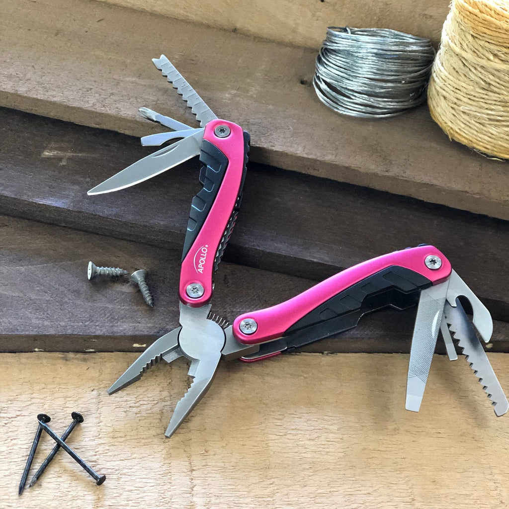 Apollo Tools 14-in-1 Pink High-Quality Pocket Multitool Pliers. Great for Outdoors, Camping, Fishing -DT5015P SpadezStore