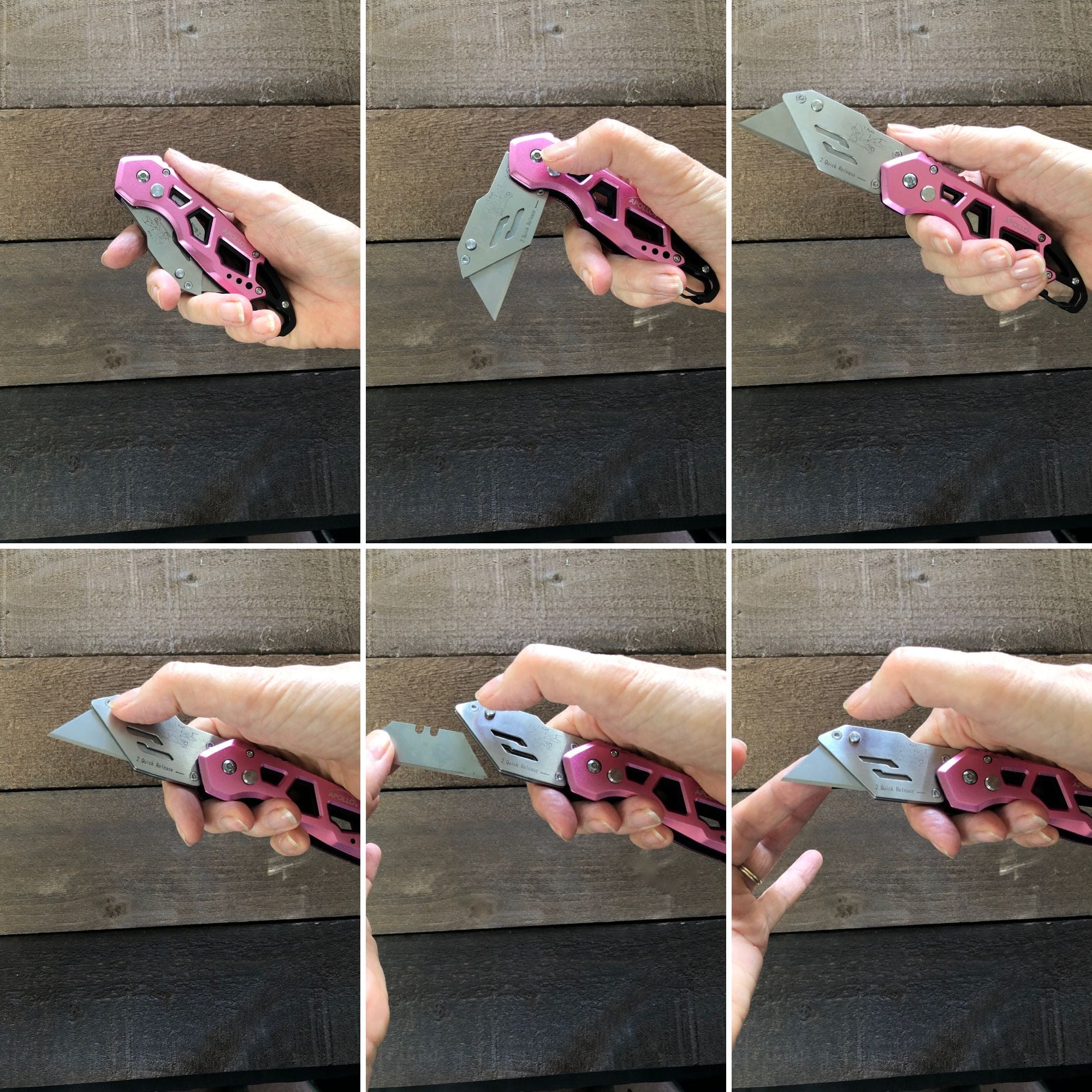 Apollo Tools Ergonomic Stainless Steel, Lightweight, Foldable Pink Utility Knife with Carabiner Clip and Fast-Change Blade - DT5017P SpadezStore