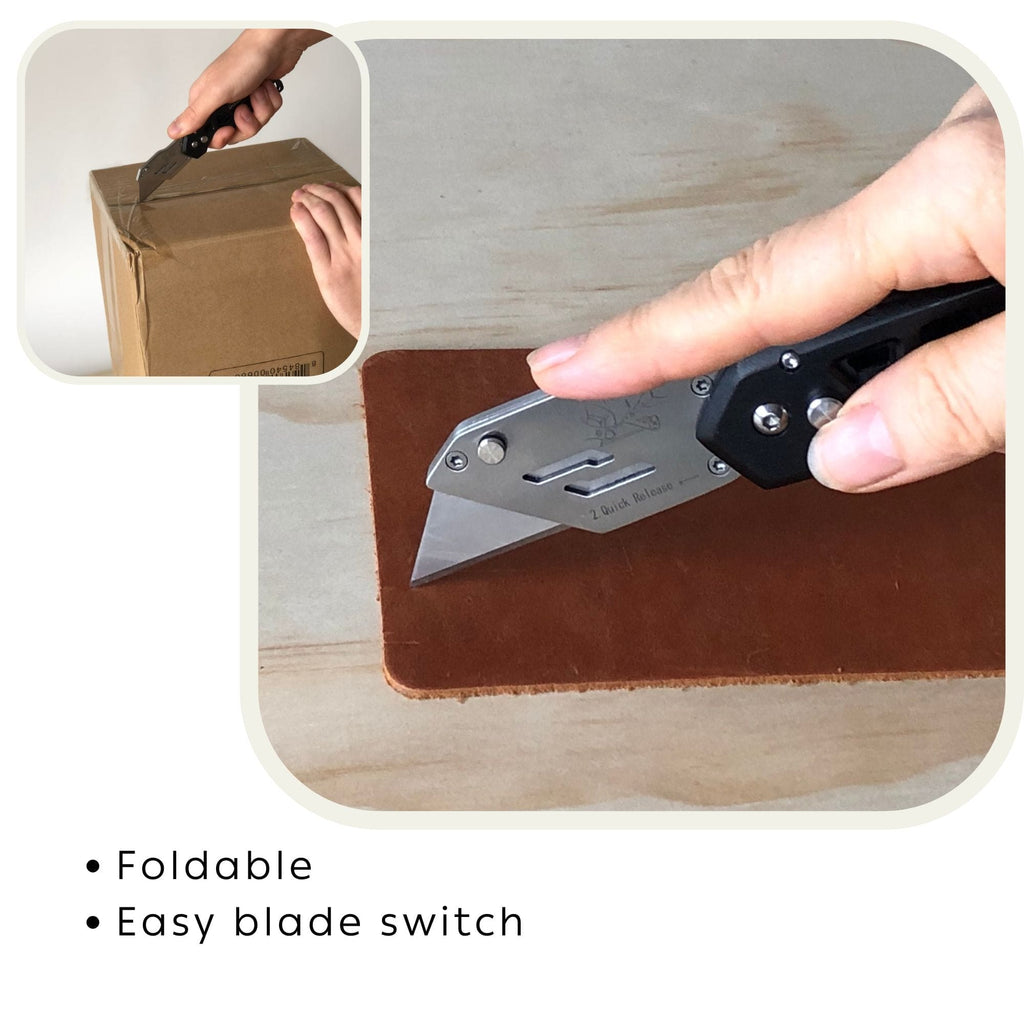 Apollo Tools Ergonomic Stainless Steel, Lightweight, Foldable Black Utility Knife with Carabiner Clip and Fast-Change Blade - DT5017 SpadezStore