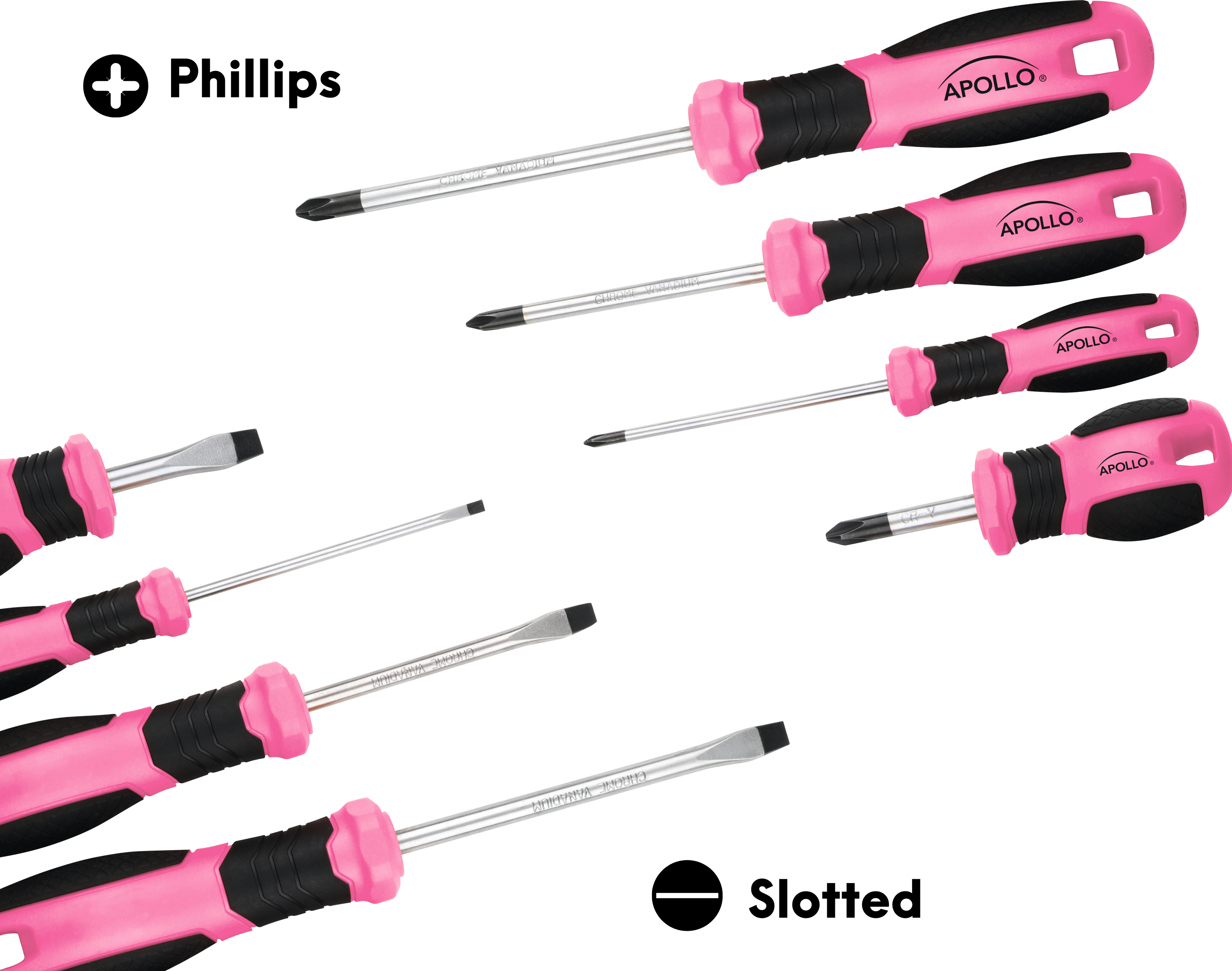 Apollo Tools 8 Pink Essential Screwdriver Set DT5018P SpadezStore