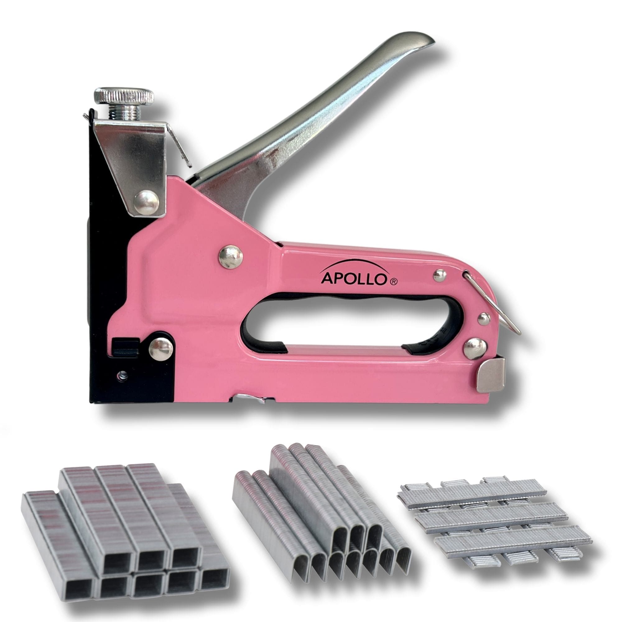 Apollo Tools Pink Stapler with Power Adjustment Knob and 3000 Staples assortment- DT5020P SpadezStore
