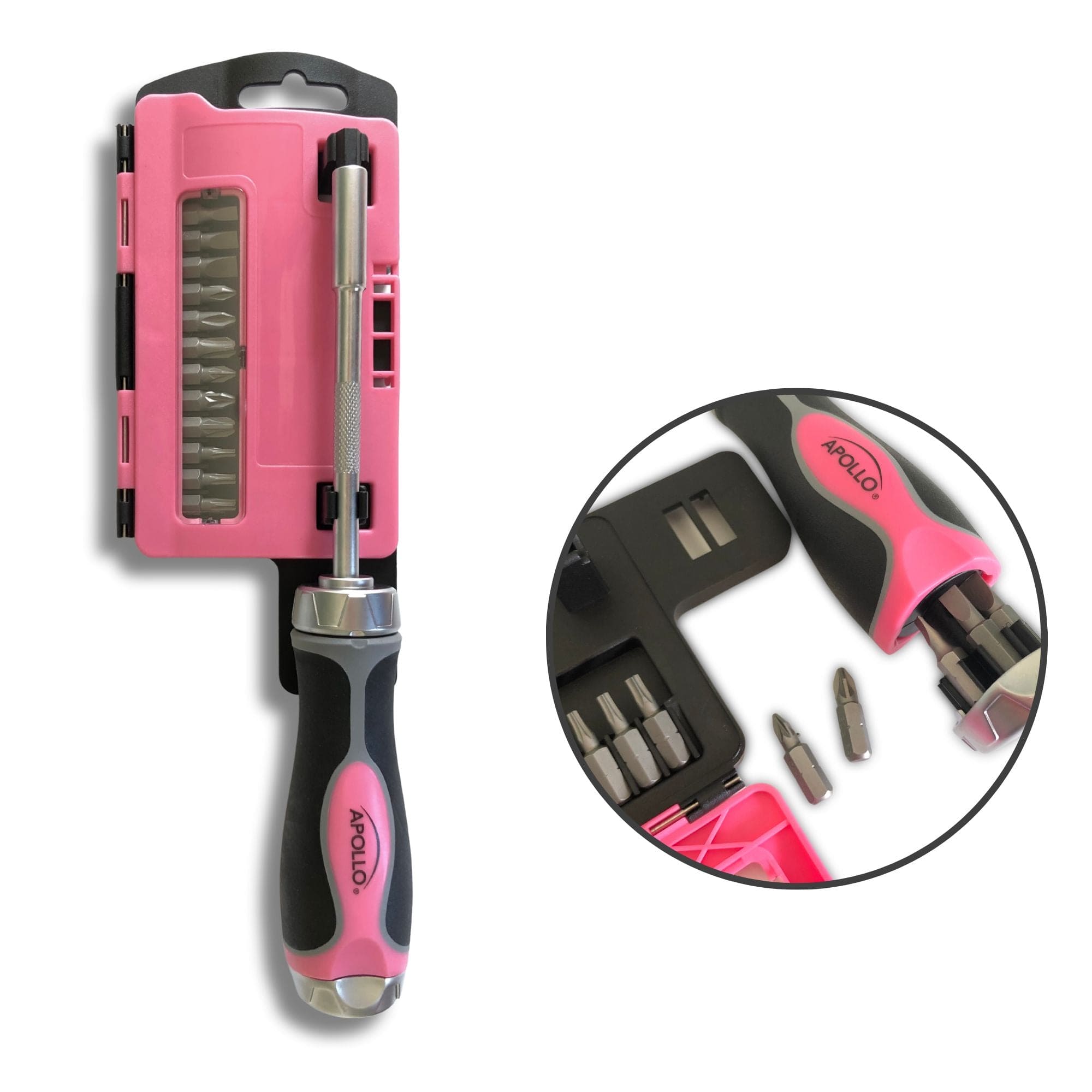 Apollo Tools 13-in-1 Ratcheting Screwdriver with Bit Set – Pink - DT5021P SpadezStore