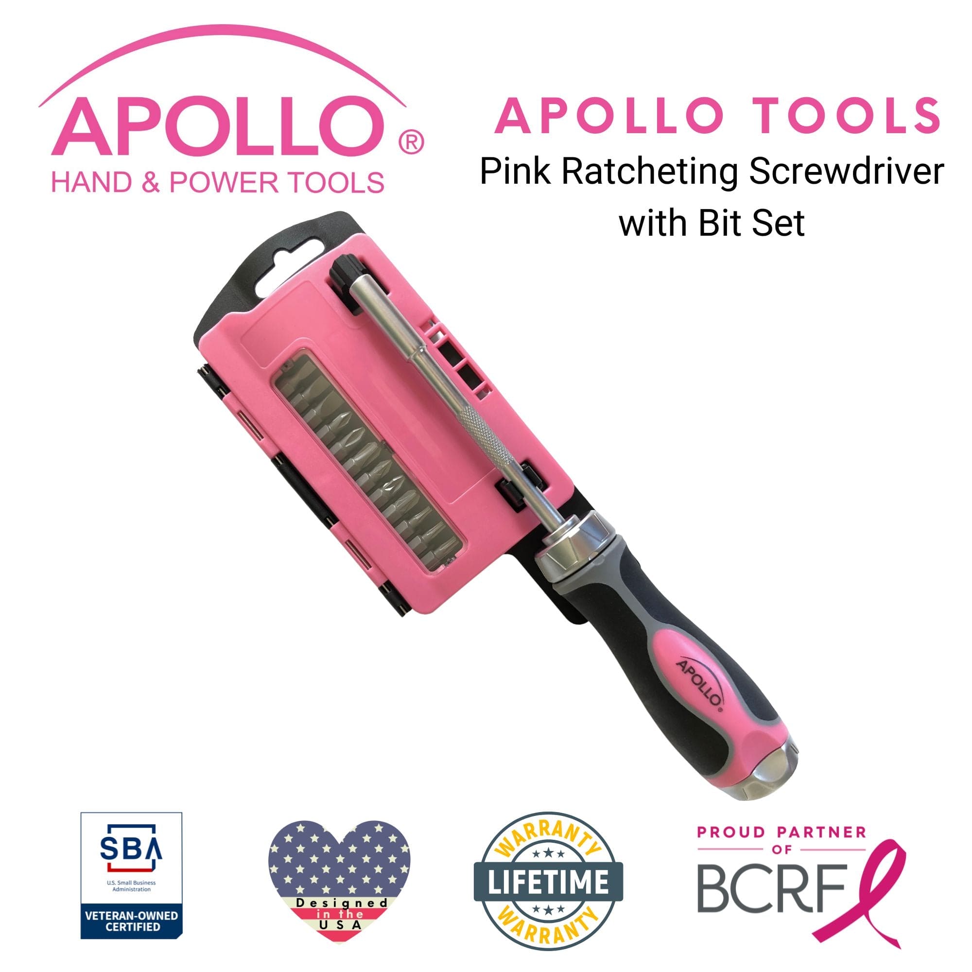 Apollo Tools 13-in-1 Ratcheting Screwdriver with Bit Set – Pink - DT5021P SpadezStore
