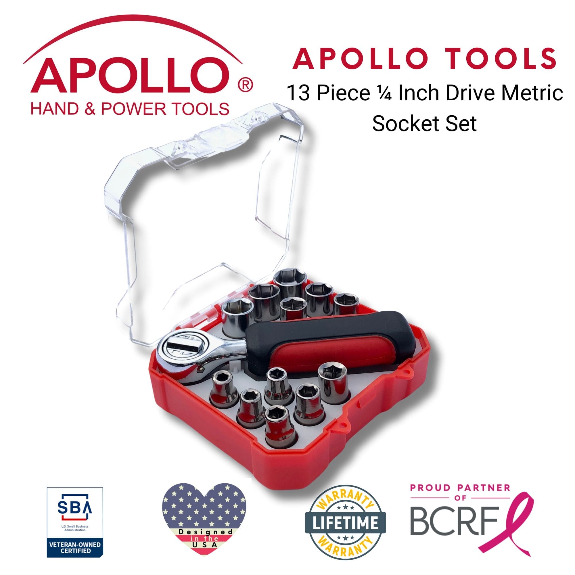 Apollo Tools 13 Piece ¼ Inch Drive Metric Socket Set - DT5023 SpadezStore