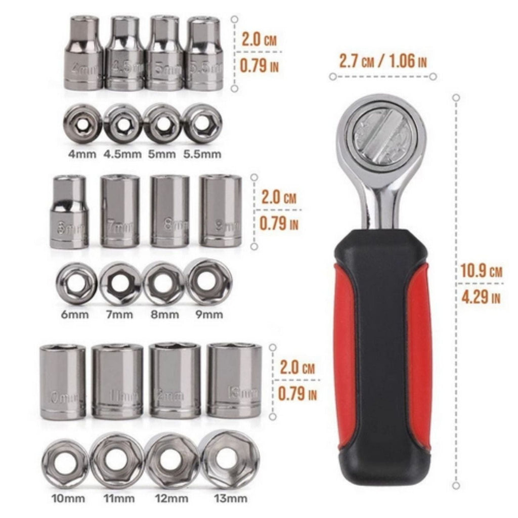 Apollo Tools 13 Piece ¼ Inch Drive Metric Socket Set - DT5023 SpadezStore