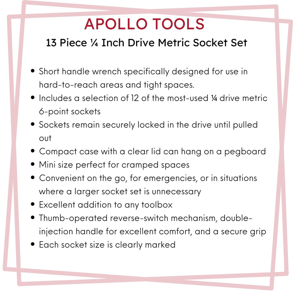 Apollo Tools 13 Piece ¼ Inch Drive Metric Socket Set - DT5023 SpadezStore