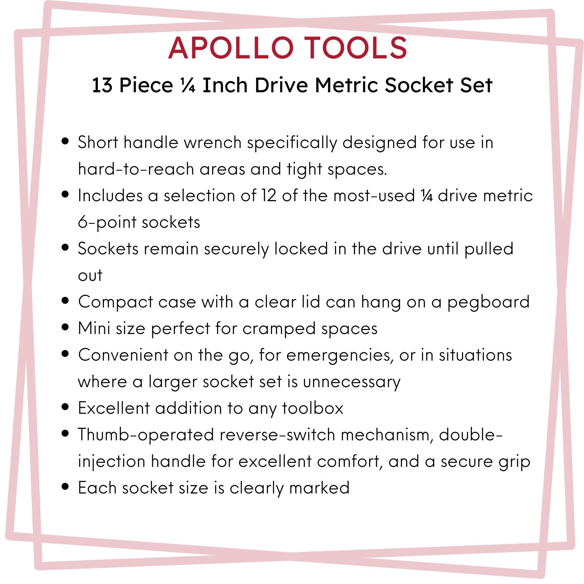 Apollo Tools 13 Piece ¼ Inch Drive Metric Socket Set - DT5023 SpadezStore