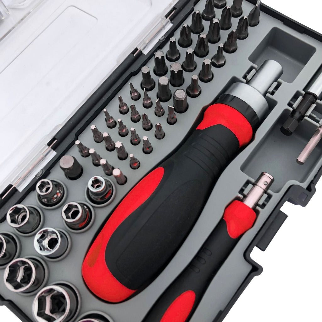 Apollo Tools 55 Piece Metric Tool Set with Ratcheting Bit Driver, Precision Bit Driver and Bit Assortment - DT5024 SpadezStore