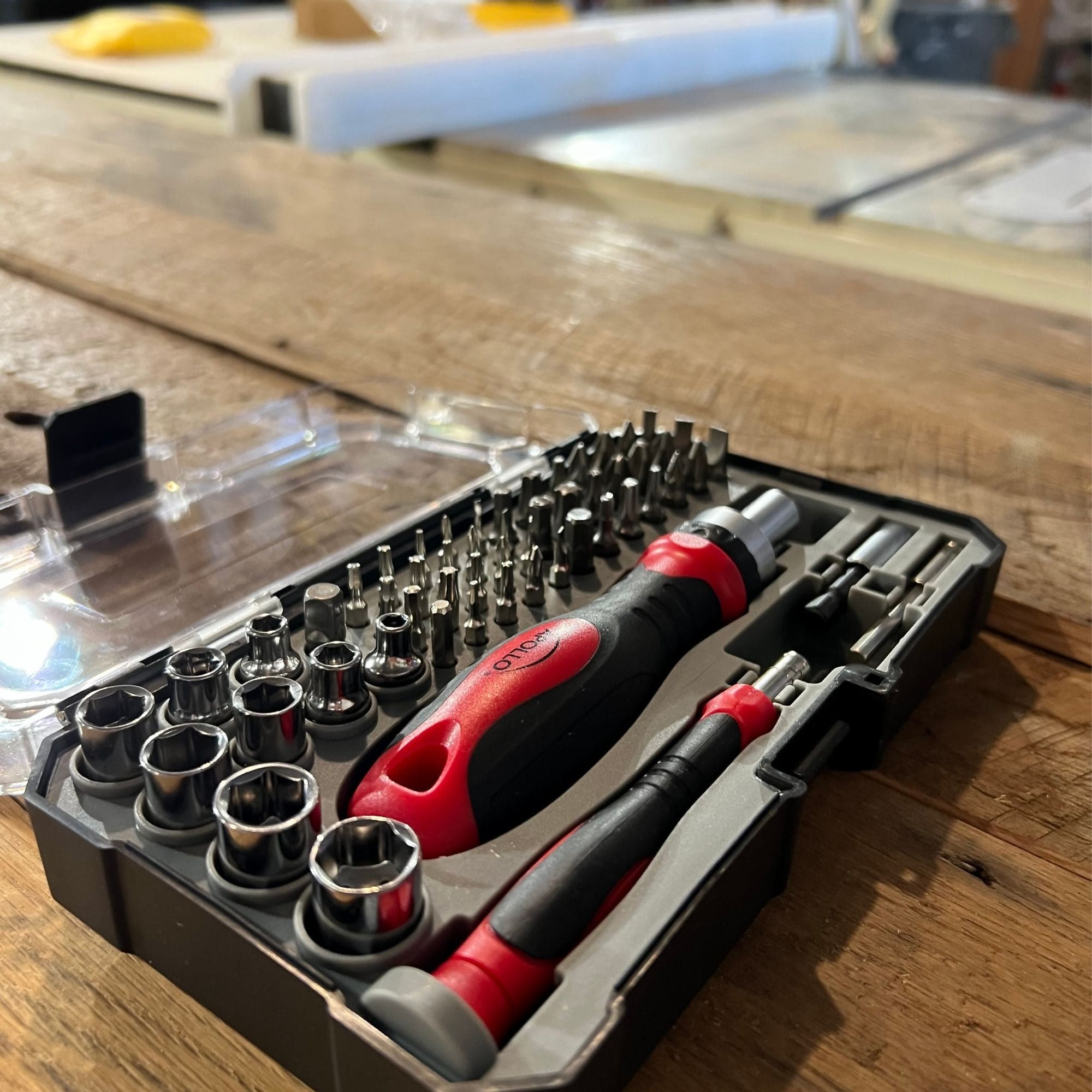 Apollo Tools 55 Piece Metric Tool Set with Ratcheting Bit Driver, Precision Bit Driver and Bit Assortment - DT5024 SpadezStore