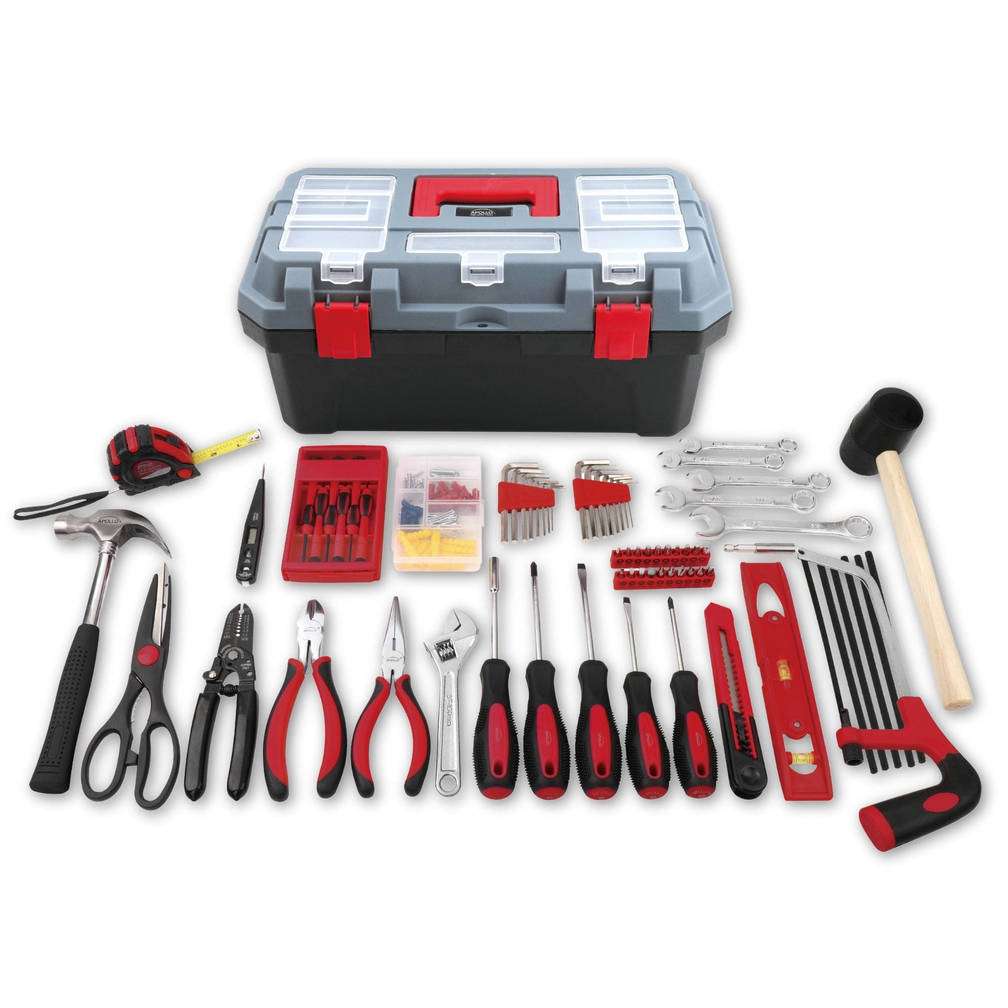 Apollo Tools Red 170 Piece Household Tool Kit with New and Improved Tool Box - DT7103 SpadezStore