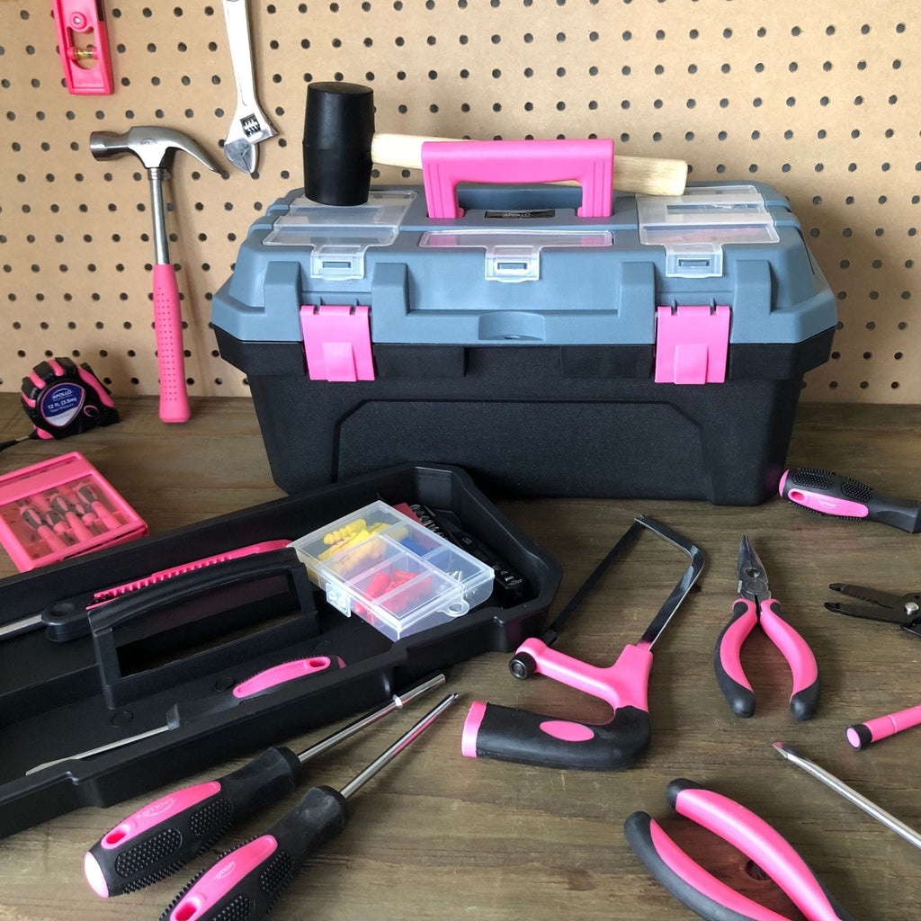 Apollo Tools Pink 170 Piece Household Tool Kit with New and Improved Tool Box - DT7103P SpadezStore