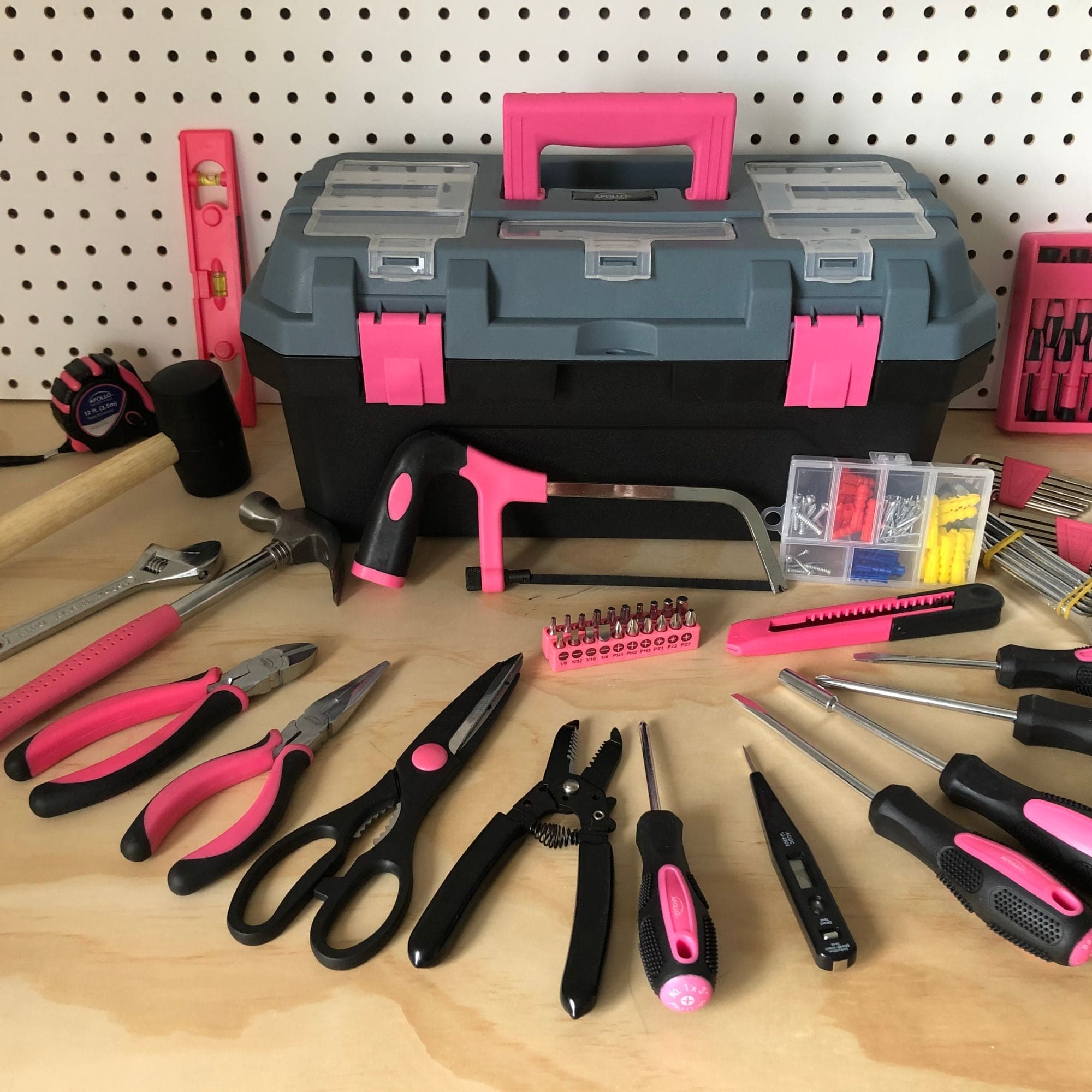 Apollo Tools Pink 170 Piece Household Tool Kit with New and Improved Tool Box - DT7103P SpadezStore