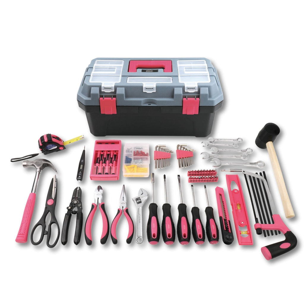 Apollo Tools Pink 170 Piece Household Tool Kit with New and Improved Tool Box - DT7103P SpadezStore