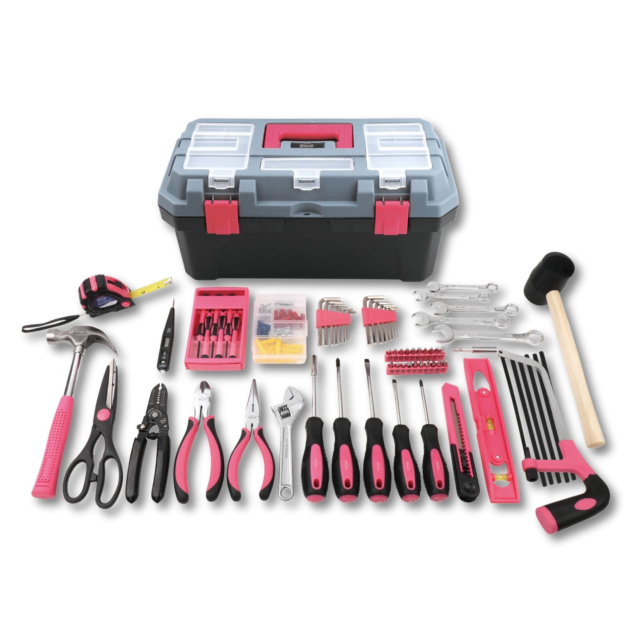 Apollo Tools Pink 170 Piece Household Tool Kit with New and Improved Tool Box - DT7103P SpadezStore