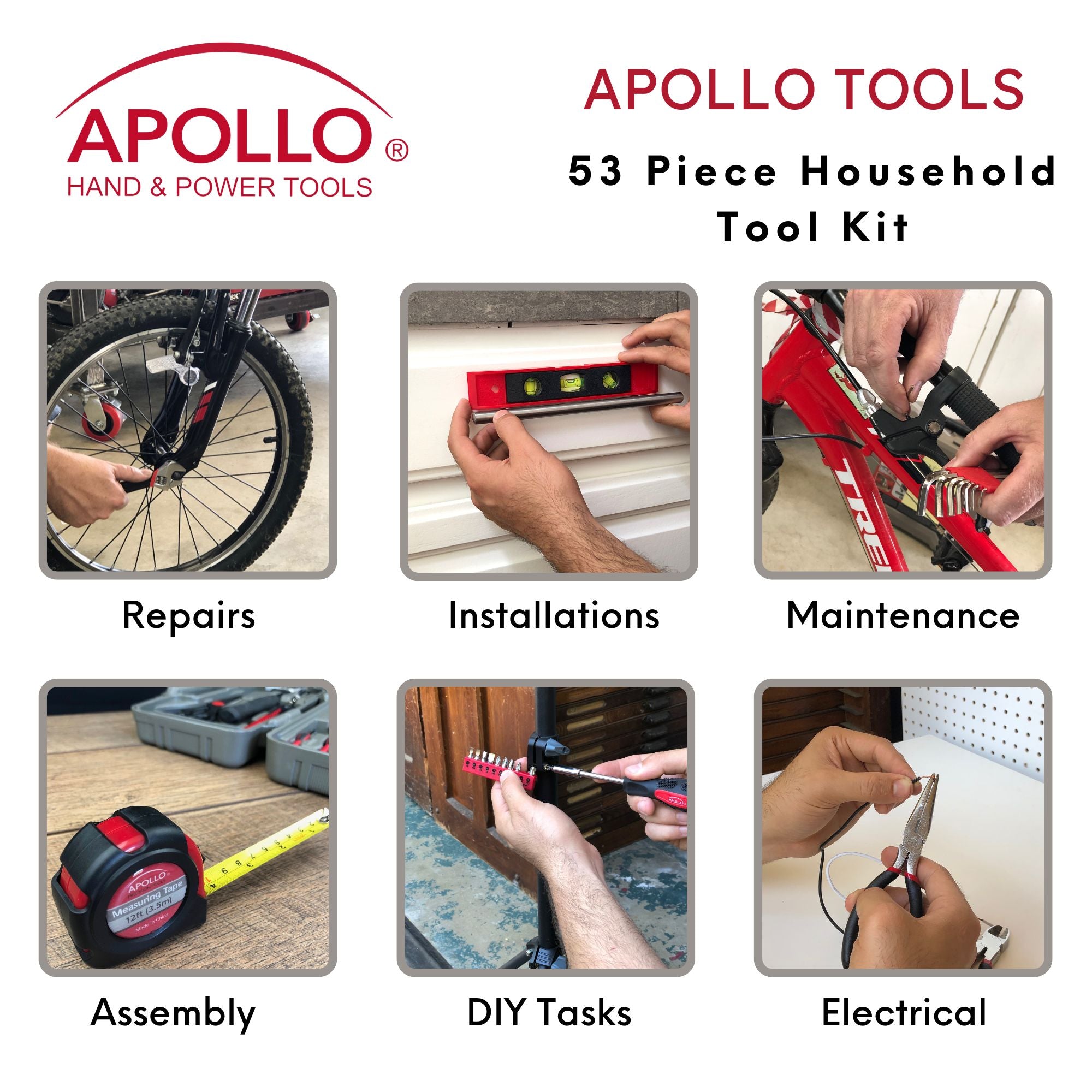 Apollo Tools 53 Piece Household Tool Kit - DT9408 SpadezStore