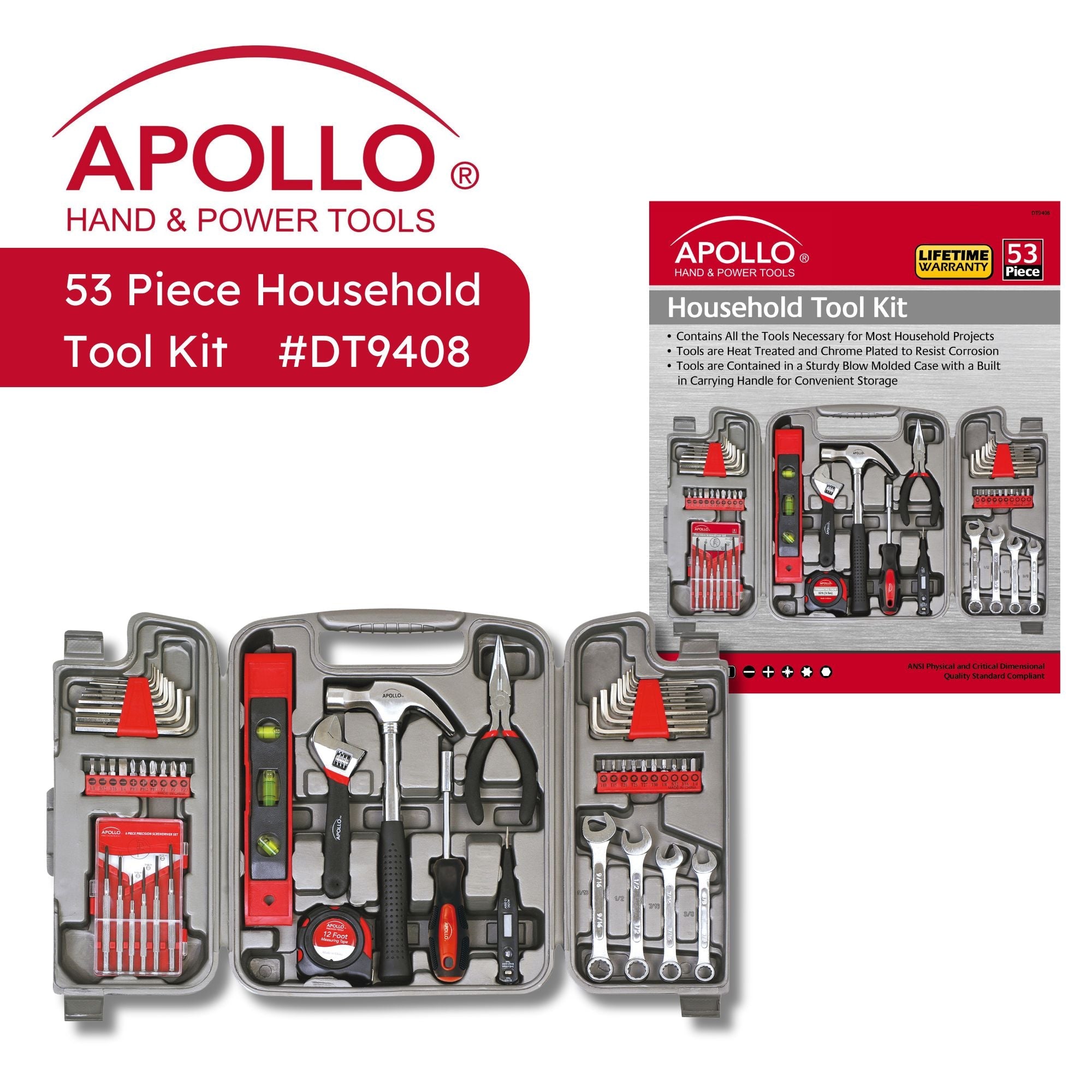 Apollo Tools 53 Piece Household Tool Kit - DT9408 SpadezStore