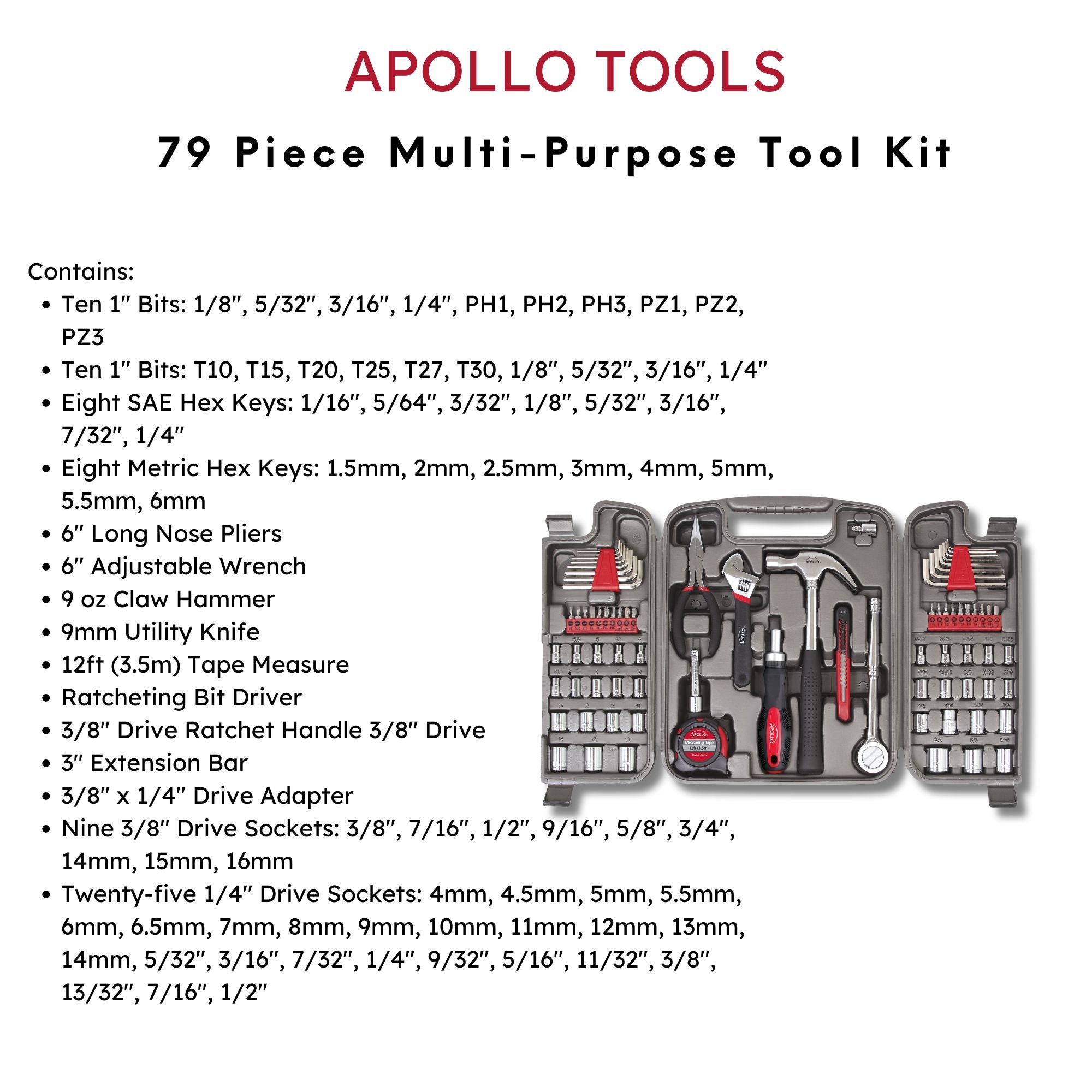 Apollo Tools 79 Piece Multi-Purpose Tool Kit - DT9411 SpadezStore