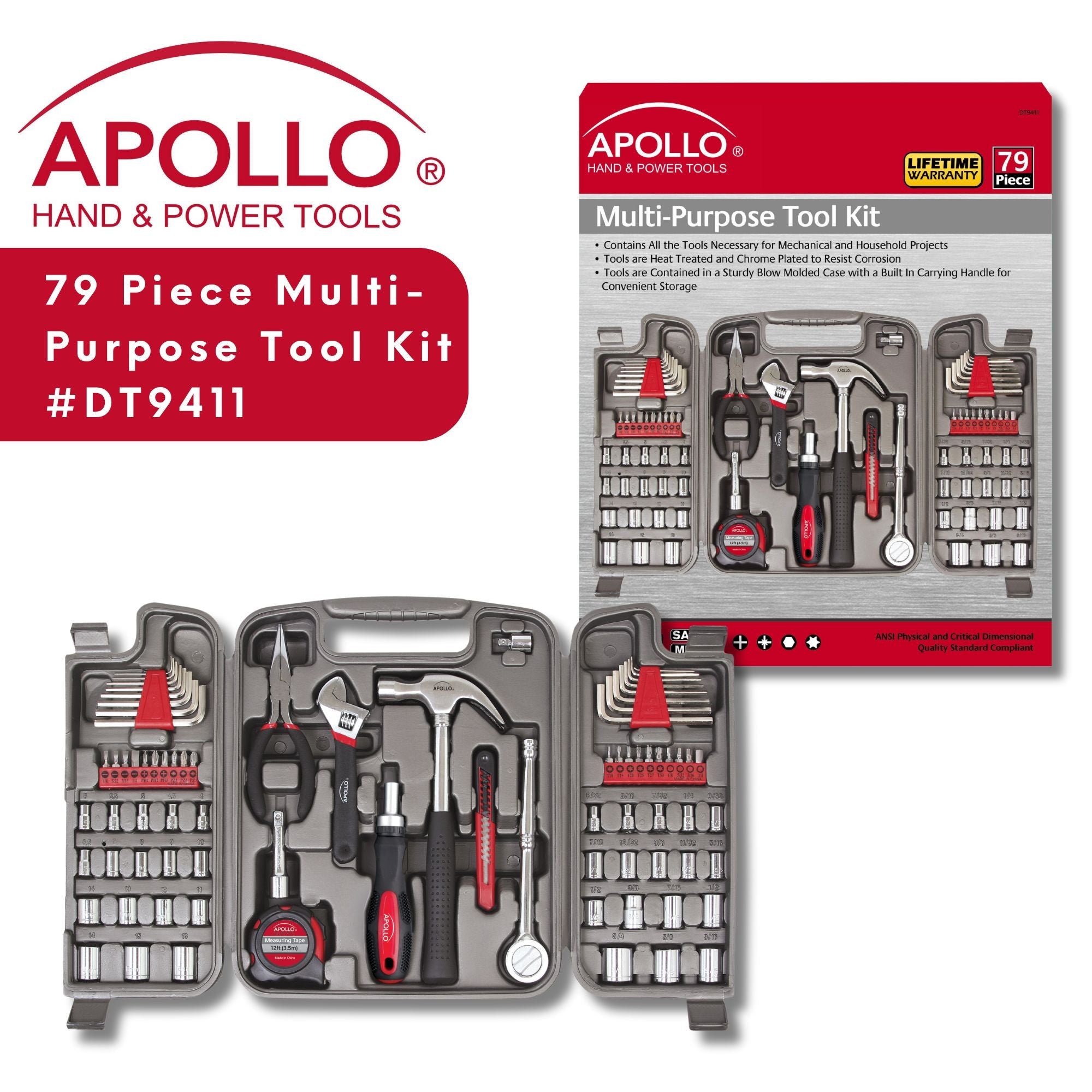 Apollo Tools 79 Piece Multi-Purpose Tool Kit - DT9411 SpadezStore