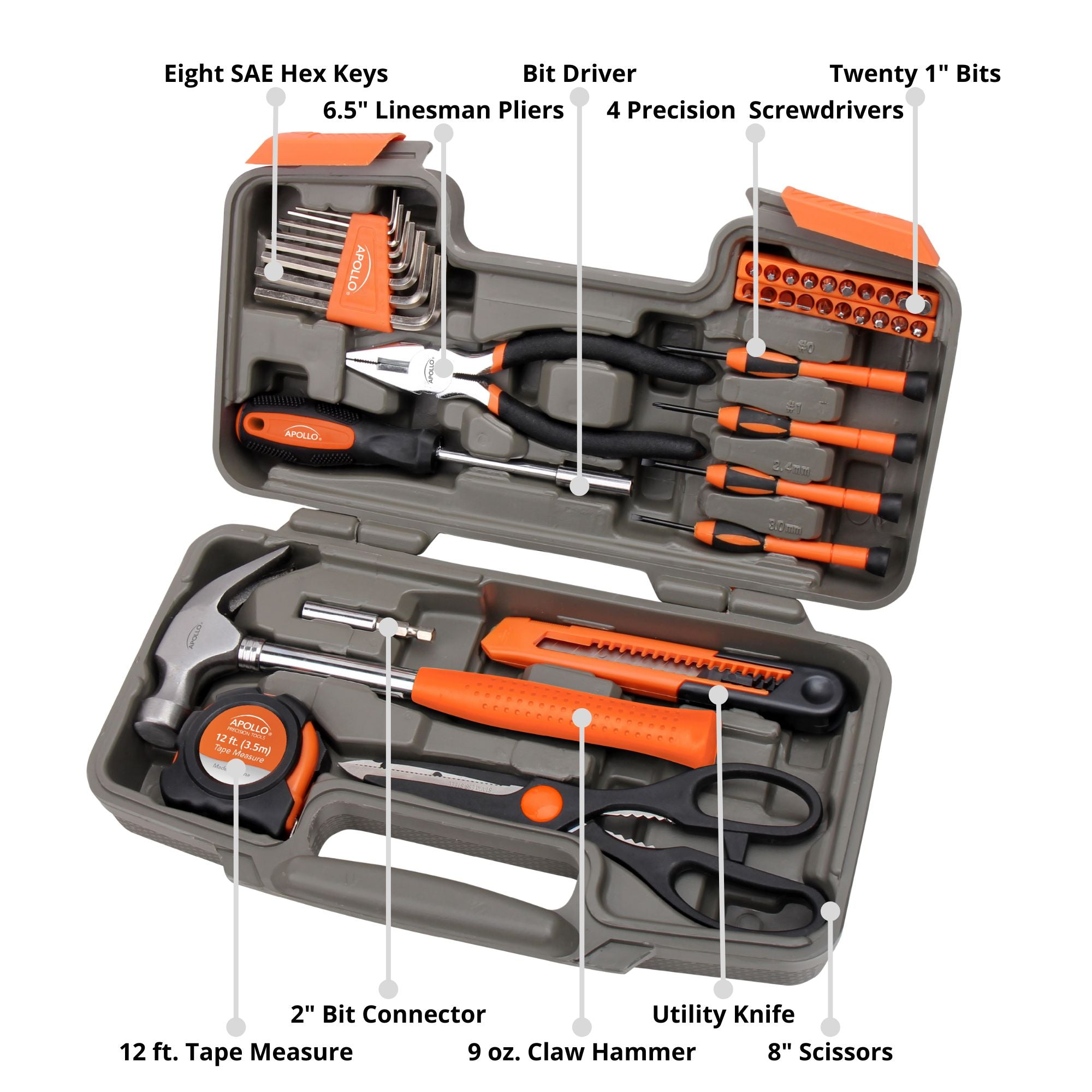 Apollo Tools 39 Piece General Tool Kit - DT9706OR SpadezStore