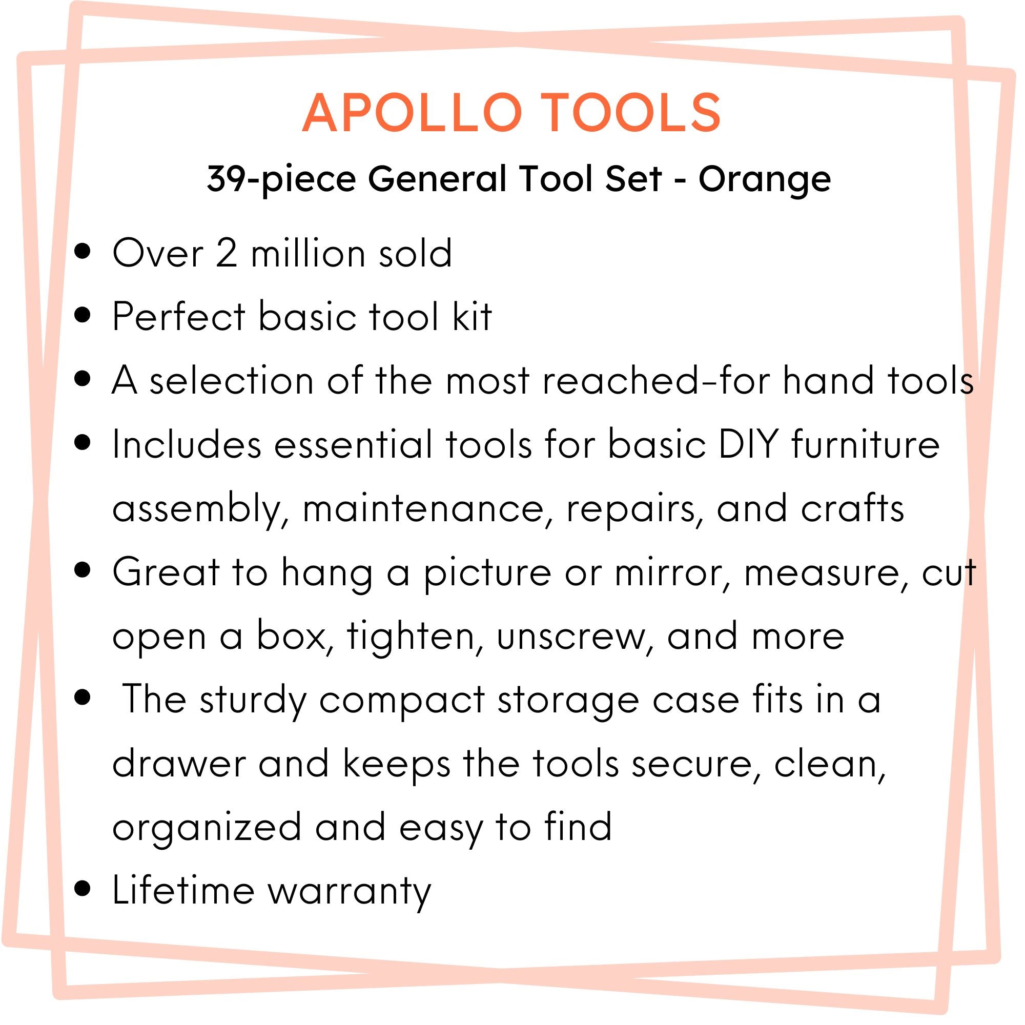 Apollo Tools 39 Piece General Tool Kit - DT9706OR SpadezStore