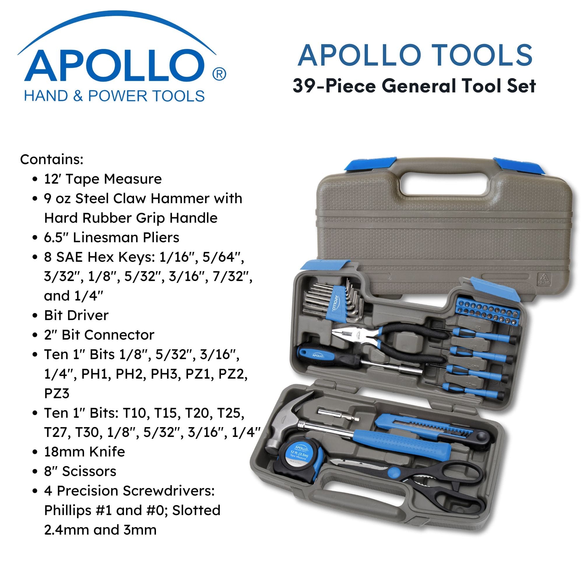 Apollo Tools 39 Piece General Tool Kit - DT9706BL SpadezStore